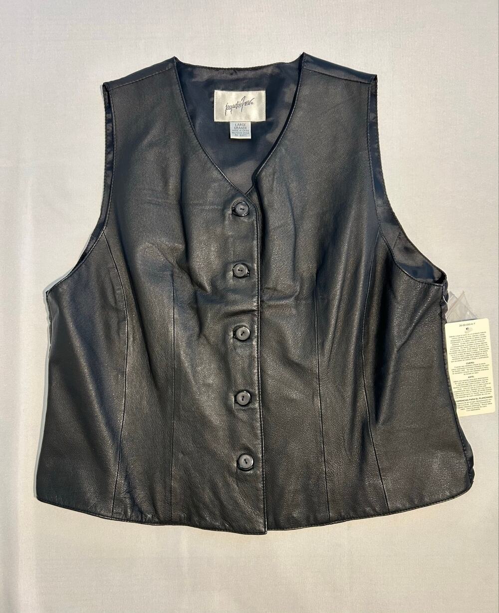 Jacqueline Ferrar Genuine Leather Black Motorcycle Biker Vest Large NWT